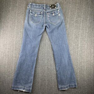 Miss Me Wide-Leg Jeans Womens 29 Blue Medium Wash Embroidered Studded Stretch